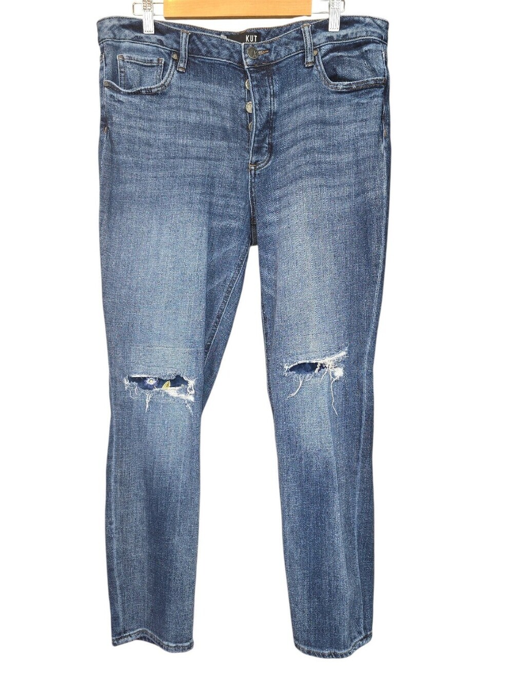 Kut From The Kloth Juliet Slouchy Boyfriend Jeans Distressed Button Fly Size 14